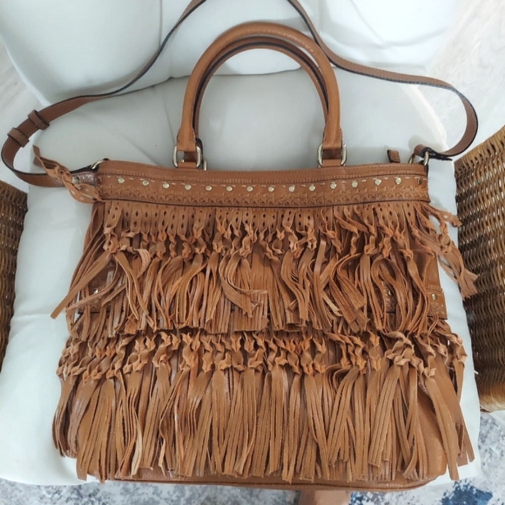 Arezzo Leather Vtg Fringe Brown Boho Bag